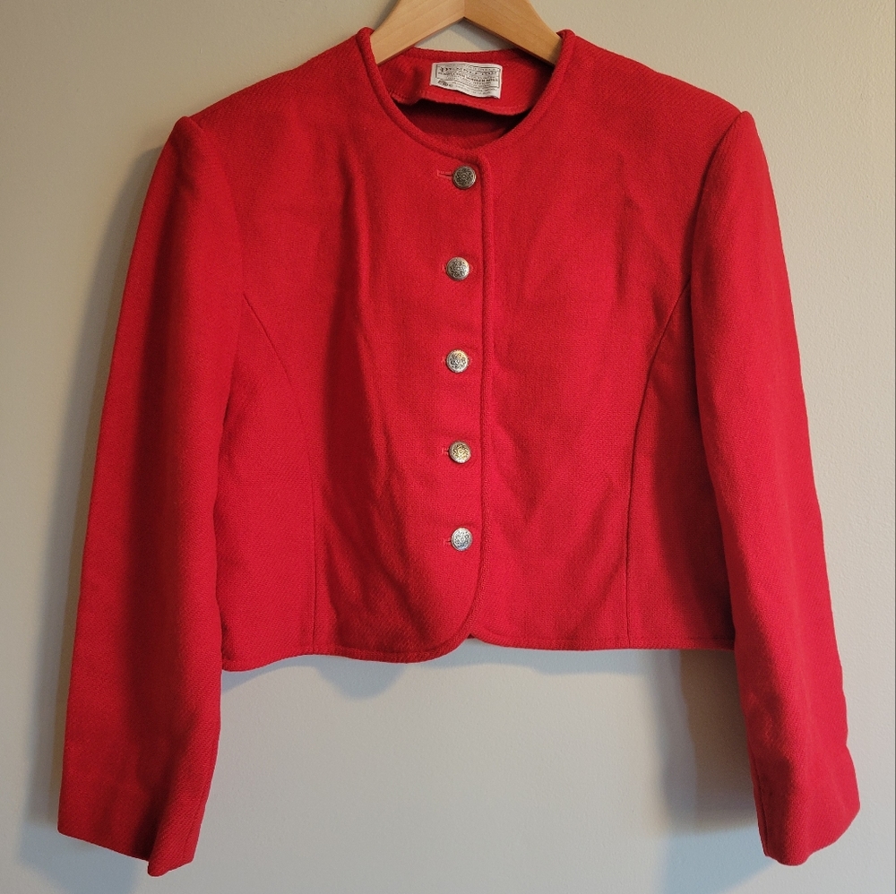 Vintage Pendleton Virgin Wool Red Cropped Jacket, Medium